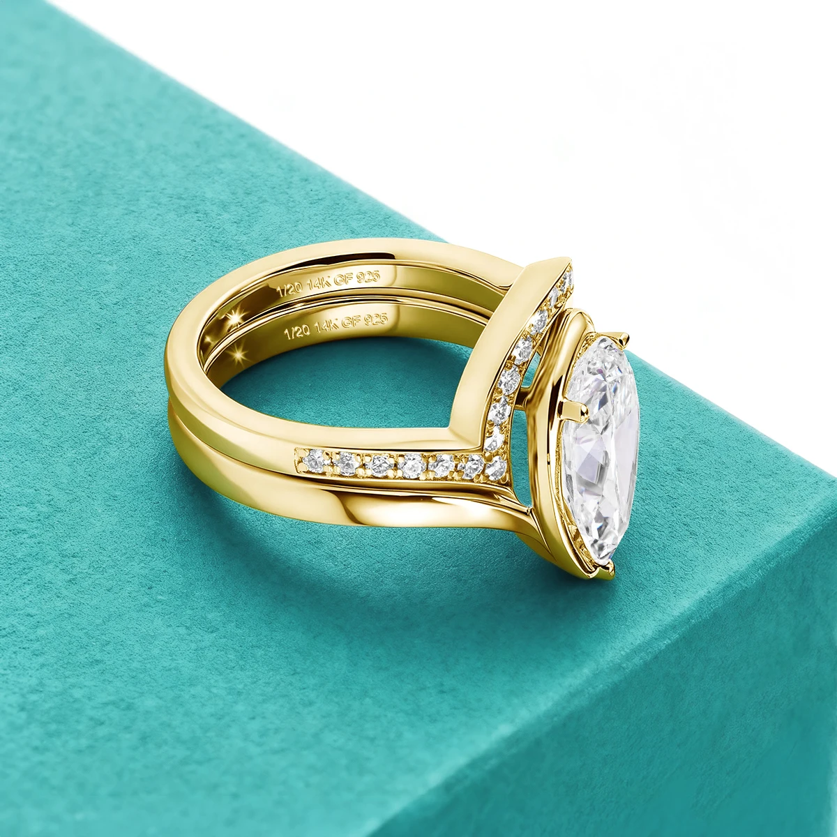 

14K Gold Filled 3CT Pear Cut Moissanite Bridal Sets Rings for Women Wedding Band Engagement Accessories Anniversary Jewelry Gift