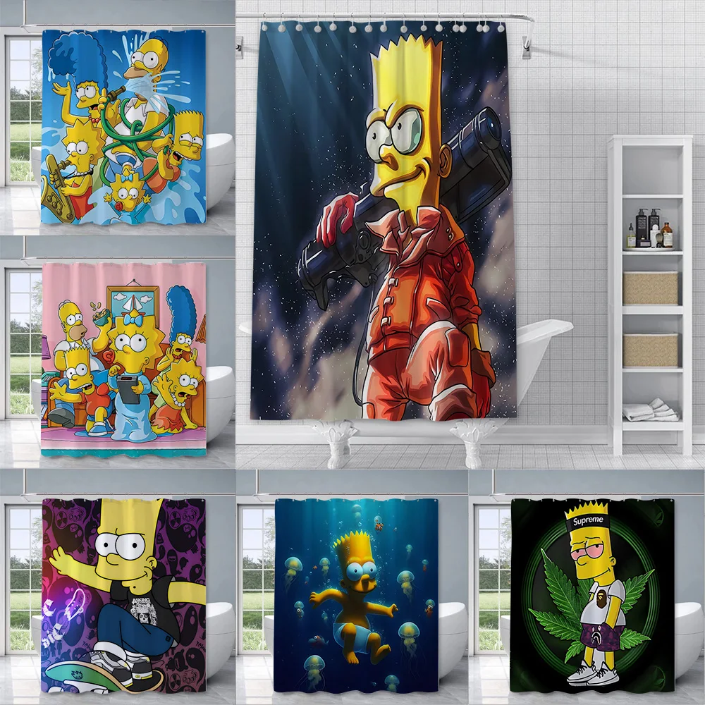 Cartoon Homer S-simpson Famil Shower Curtain Waterproof Polyester Fabric Paint Colorful Bath Curtains Bathroom Curtain With Hook