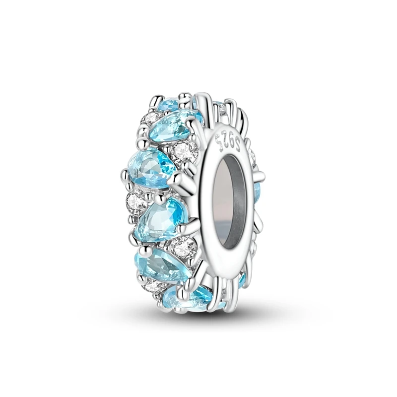 New Original 925 Sterling Silver Blue Teardrop Zircon Positioning Stopper Charms Beads For Women Fine DIY Birthday Jewelry Gifts