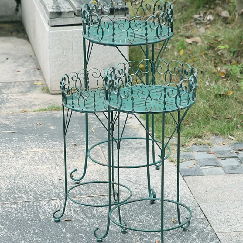 Outdoor Iron Flower Rack Circular Lace Green Plant Display Courtyard Floor Standing Flowerpot Holder Do Old Gardening Decoration