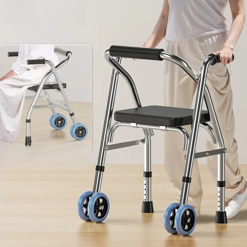 

Старшие ходунки-роллаторы с мягким сиденьем — складное устройство для помощи при ходьбе, прочная 4-точечная трость для поддержки баланса