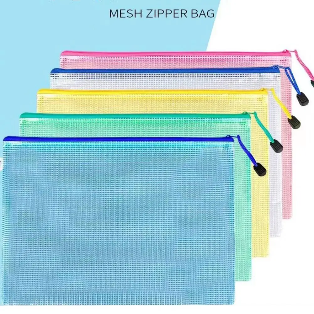 10Pcs Mesh Zipper Pouches With Zipper B4/A4/A5/B5/A6 Waterproof Large Capacity Transparent Organizing Document File Containers