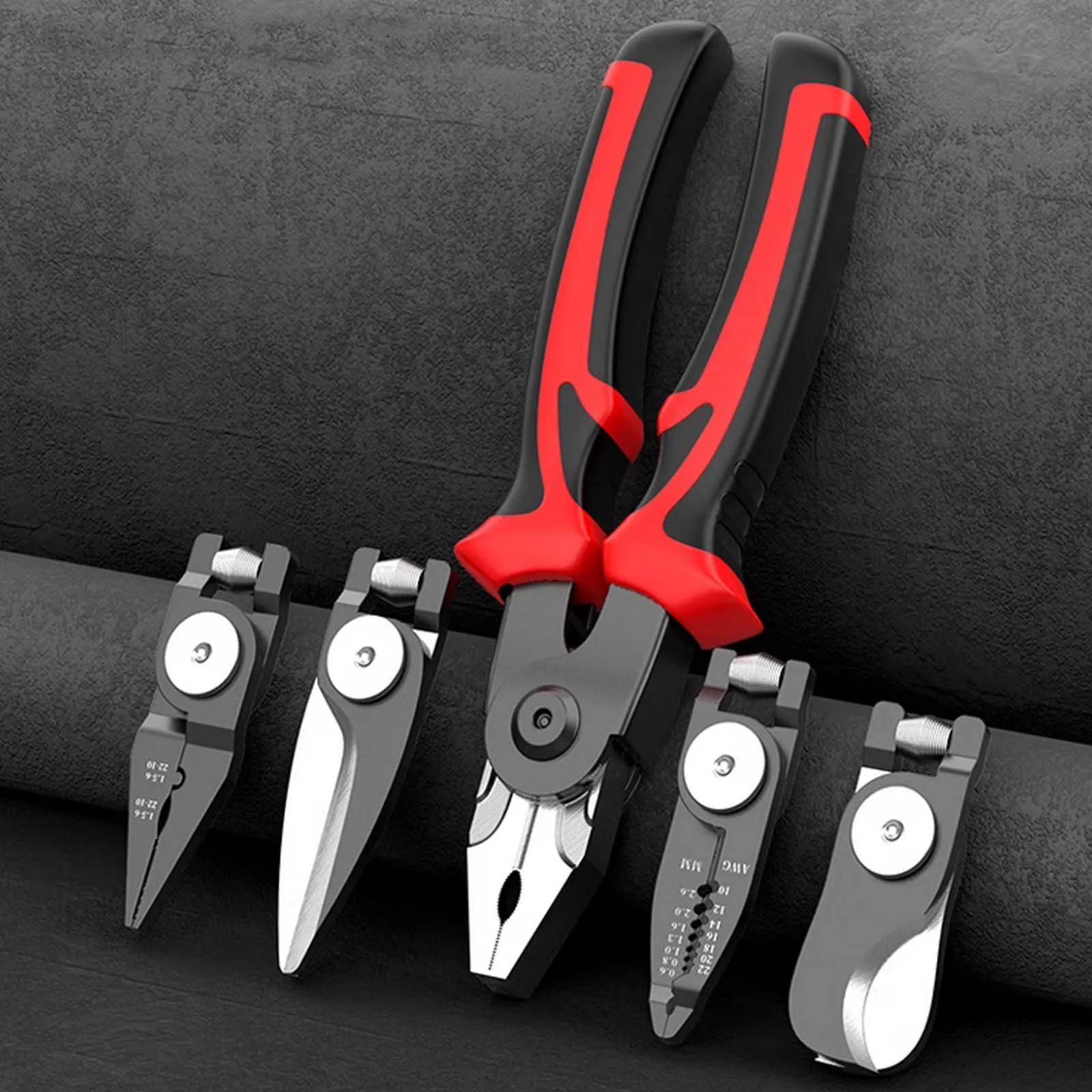 

5-in-1 Interchangeable Steel Wire Pliers, Multifunctional Special Wire Stripping Crimping Cutting Pliers Head for Electricians