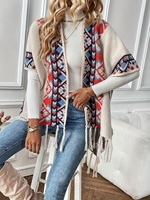 Women's Spring & Fall New Fashion Tassel Cardigan Collar Ethnic Style Retro Style Outer Cape Knitted Sweater