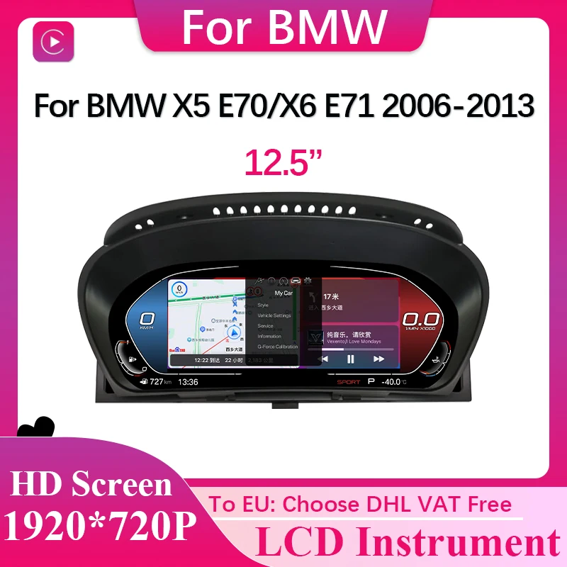 

Car LCD Instrument Carplay For BMW X6 E71 12.5 Inch Speed Meter Screen Dashboard Car Multimedia Player Digital Cluster Cockpit