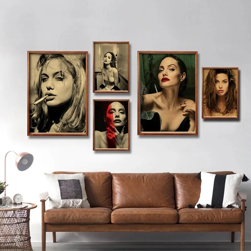 Angelina Jolie Poster Canvas Painting Print Retro Family Room Coffee Bar Art Wall Decoration Aesthetic Painting