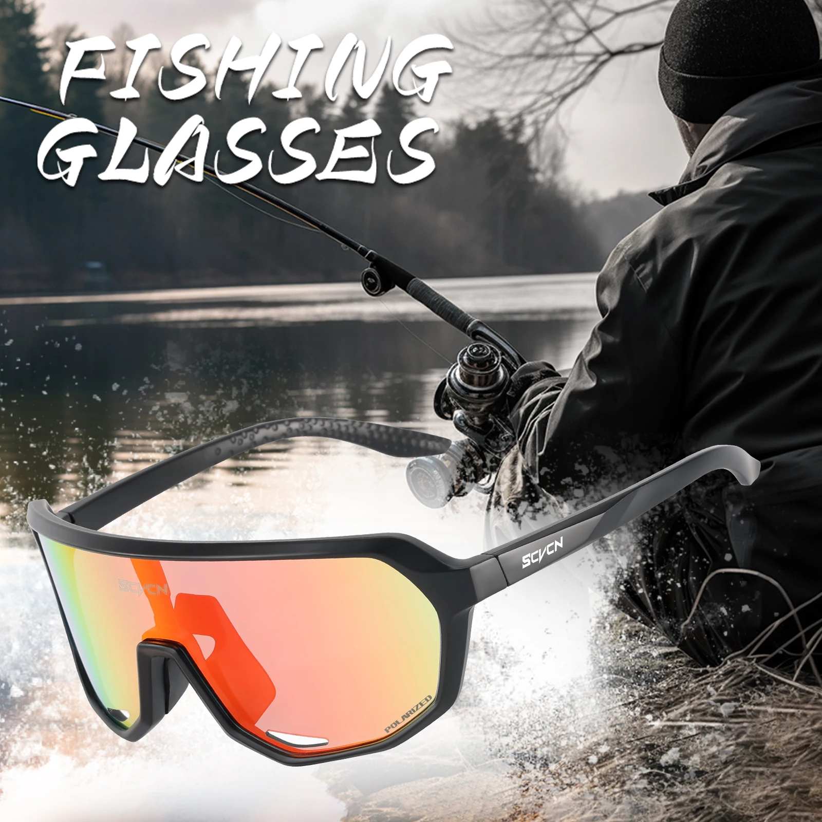 SCVCN New Polarized Fishing Sunglasses Men Outdoor Beach Fishing Glasses Sports UV400 Goggles Road Bike Bicycle Cycling Glasses