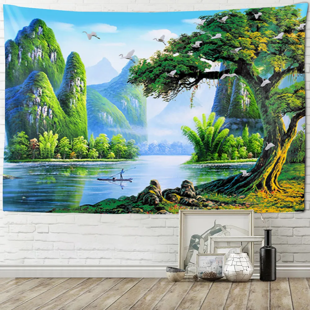 Guilin Landscape Wall Hanging Tapestry Art Decorative Blanket Curtain Hanging at Home Bedroom Living Room Decoration