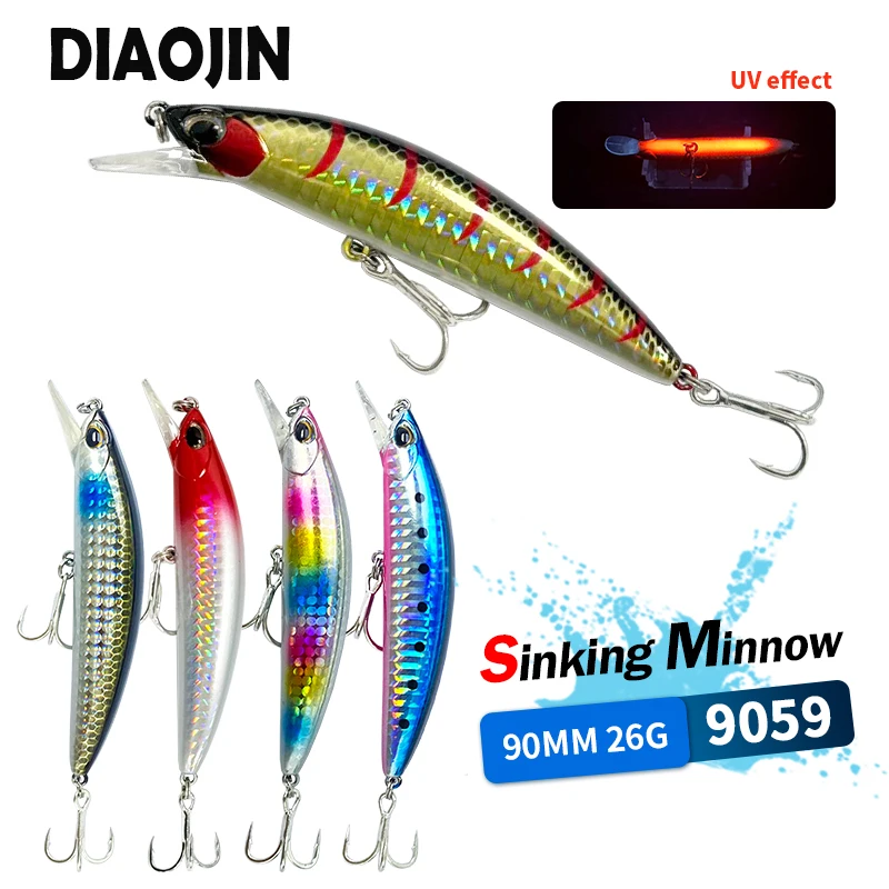 

Long Shot 9cm 26g Minnow Wobblers UV Luminous Jerkbait Fishing Lure Crank Fake Bait for Fishing Carp Striped Bass Pesca