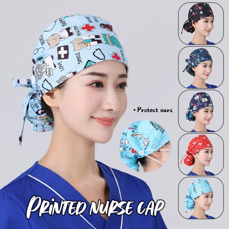 Unisex Scrub Hat Adjustable Tie Back Sweat-absorbent Beauty Salon Care Cap Laboratory Pet Shop Nurse Doctor Working Caps