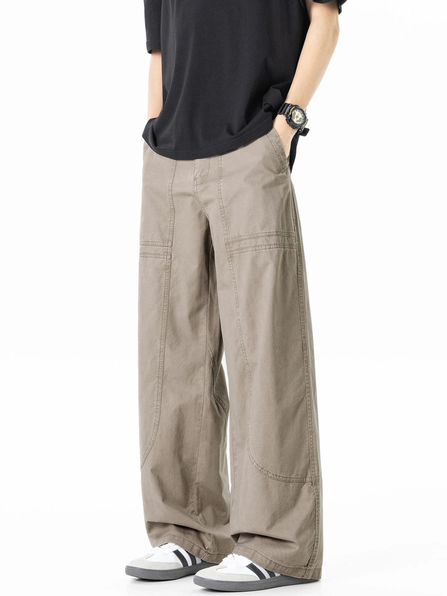 

Wukong Has Goods Trendy American Deconstructed Patchwork Waed Straight Leg Workwear Pants Men Retro Loose Wide Leg Match Lo...