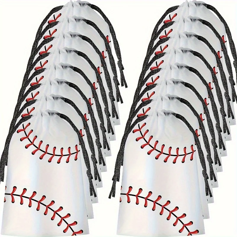 20pcs, Drawstring Baseball Party Bag, Bundle Storage Bag, Cosmetics Storage Bag,Boys' Birthday Baseball Theme Party Supplies