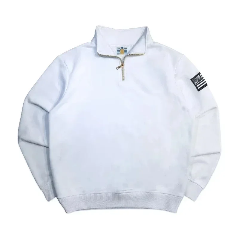 Y2K Marineblaues Sweatshirt mit Viertelreißverschluss, USA-gesticktem Amerika-Flaggen-Patch, Jacke für Männer und Frauen, Vintage Streetwear, Modetrend-Oberteil – Detail 12
