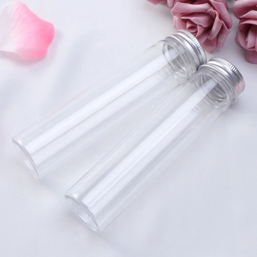 

2Pcs Flat Base Clear Test Tubes Plastic Tubing Leak Proof Aluminum Screw Caps Lotion Container Sample Travel Bottle
