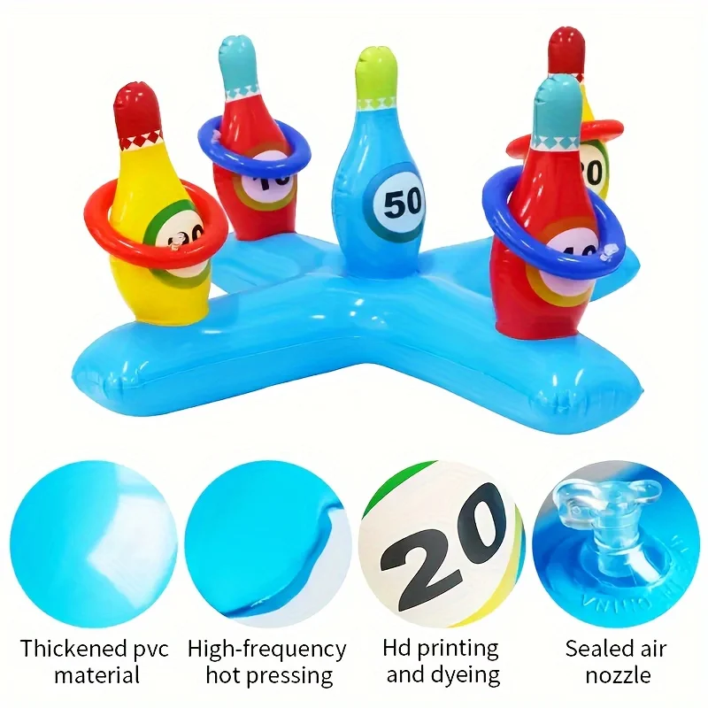 Jogo de boliche inflável, piscina e brinquedos de praia, ideal para brincar interativo pai-filho, reuniões familiares, 5 PCs