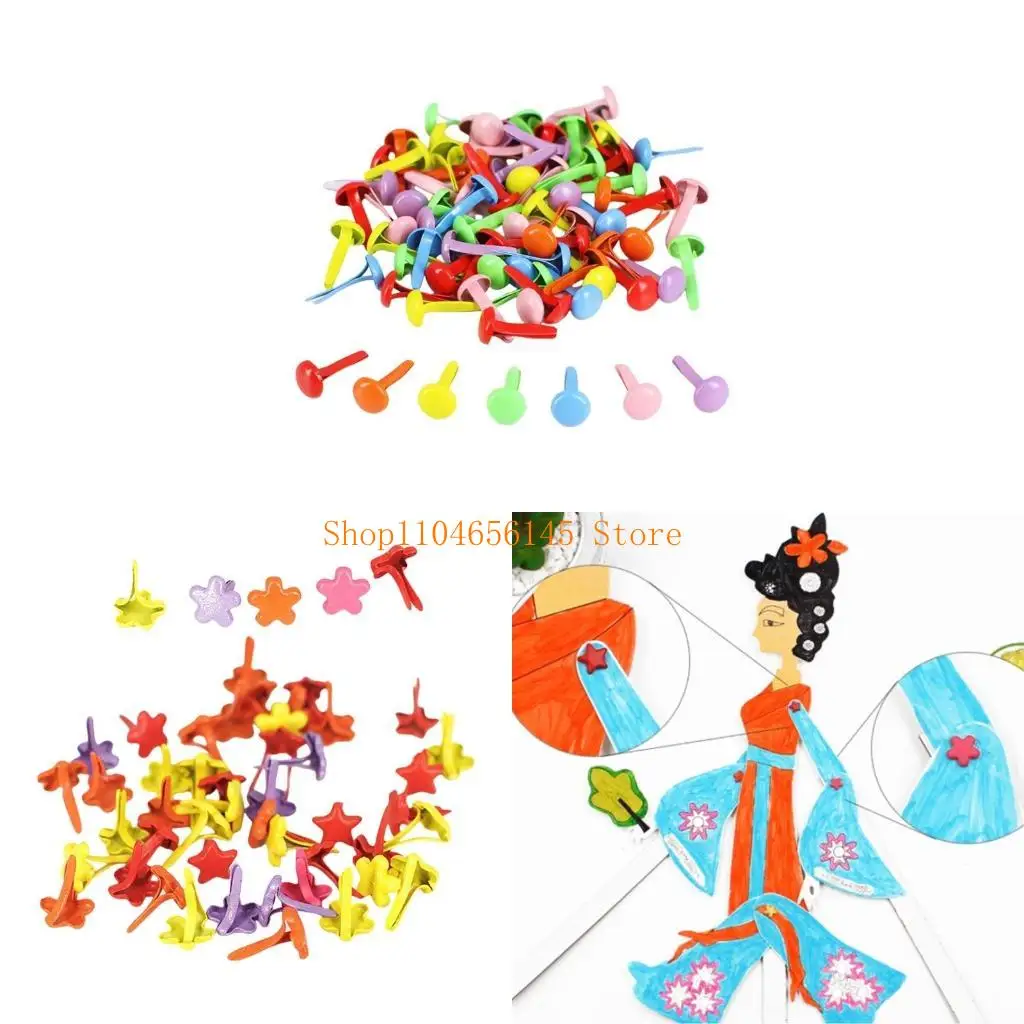 5ASD 100PCS السحابات الورق المعدنية براد براد متعدد الألوان دبوس جولة زهرة القلب براد براد براد برادس الورق الحرف مقسمة دبوس