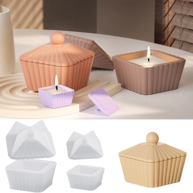 Jar Silicone Resin Mold with Lid Stripe Trapezoid Jewelry Storage Box Cup Mould DIYs Epoxy Resin Molds Y08E