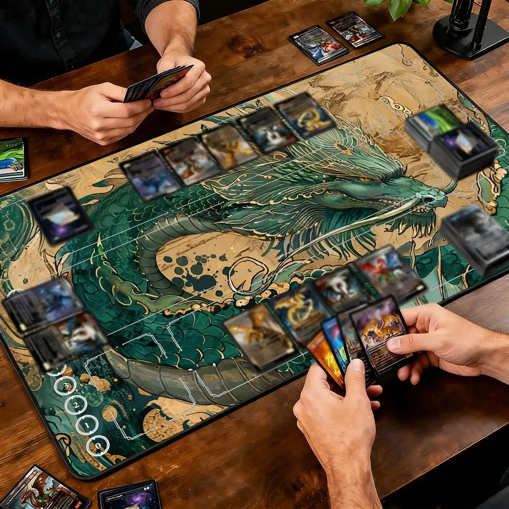 Anime Dragon Design Mouse Pad Card Playmat Stitched with Magic Zones Game Mats Tabletop rug TCG Card Battles Commander Gaming