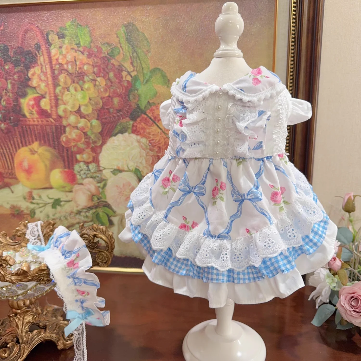 Original pet cat dog rabbit dress Princess dress four seasons blue pastoral style