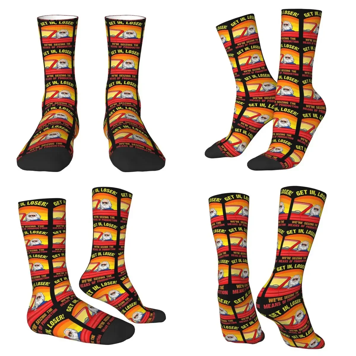 

Karl Marx - Get In, Loser Socks Harajuku High Quality Stockings All Season Long Socks for Man Woman Valentine's Day Gifts