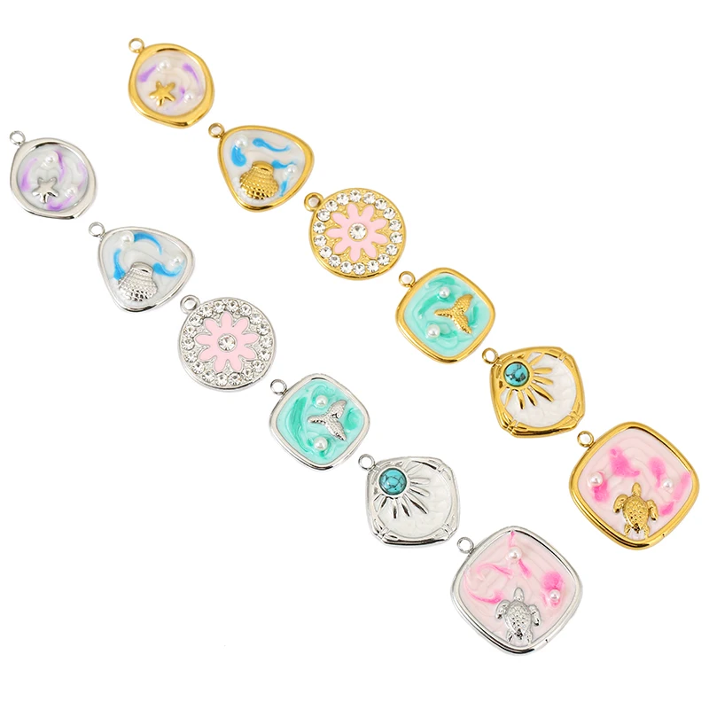 4pcs สแตนเลสสตีลเคลือบ SHELL ปลาดาวเต่า Ocean Charms สําหรับ DIY สร้อยคอสร้อยข้อมือจี้เครื่องประดับทําอุปกรณ์หา