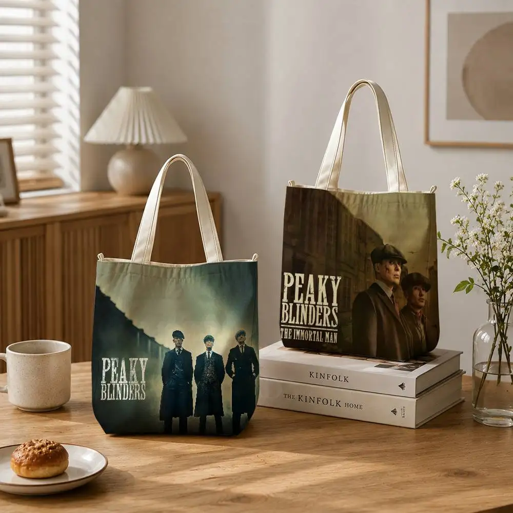 Classic Film Peaky B-Blinders Tote Bag for Women Reusable Shopping Tote Bag Zippered Shoulder Bags Print