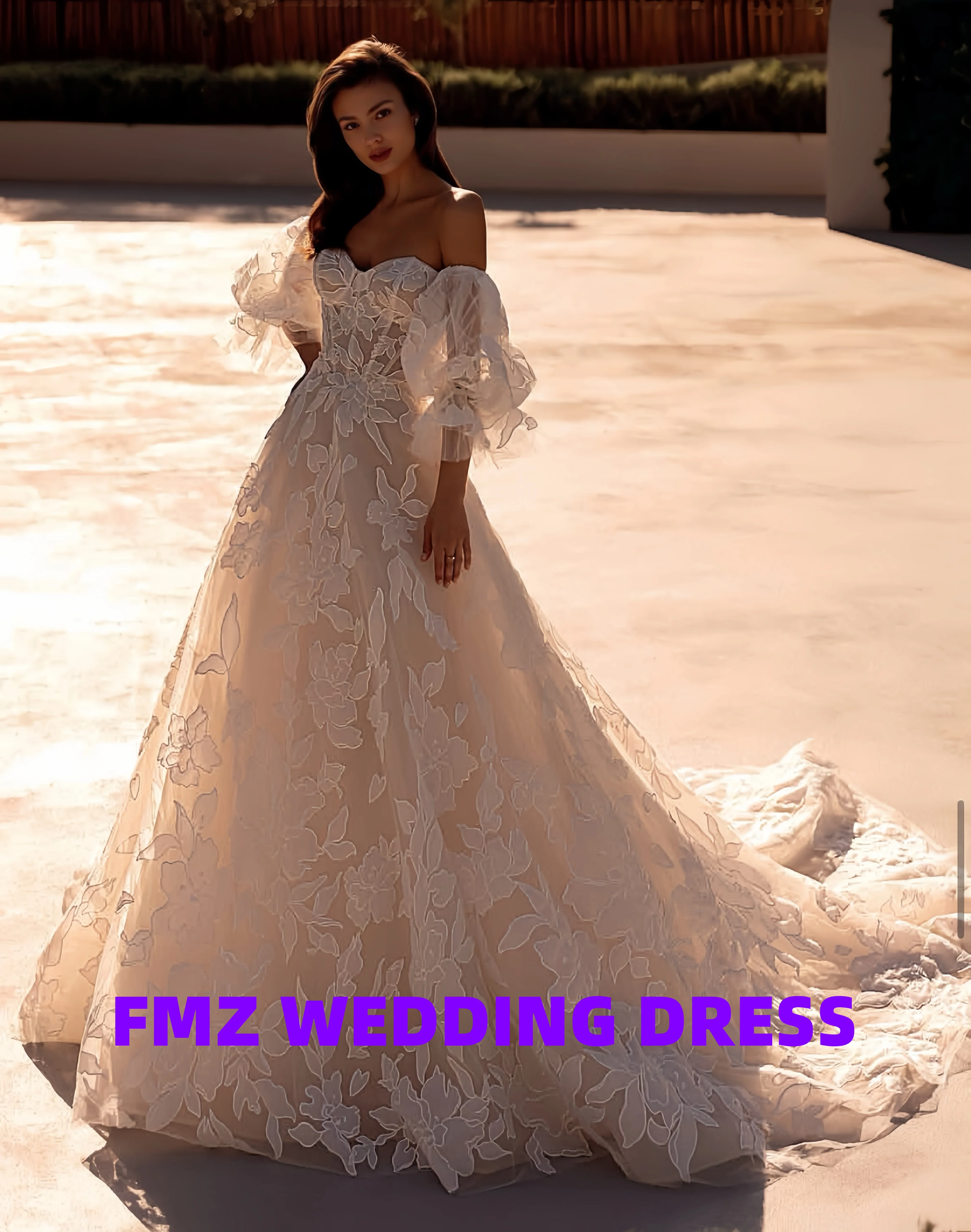 Customized Sweet collar detachable puffed sleeves A-LINE magnificent wedding dress vestidos de novia robe de mariee