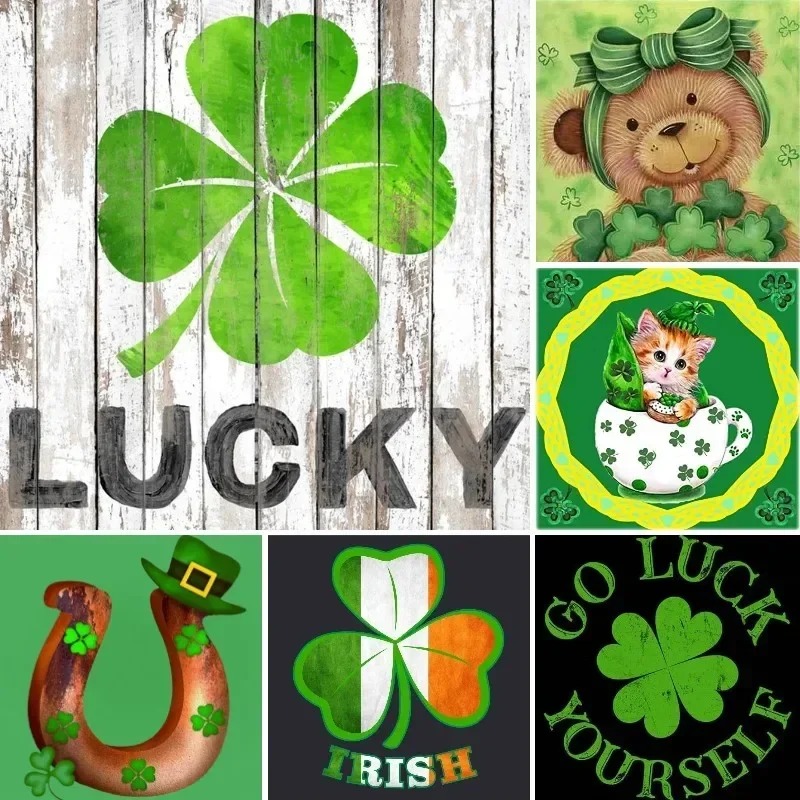 Texts Lucky Clover St Patrick's Day 5d Diy Diamond Painting Cross stitch 3D Diamond Mosaic Needlework Crafts Diamond Embroidery