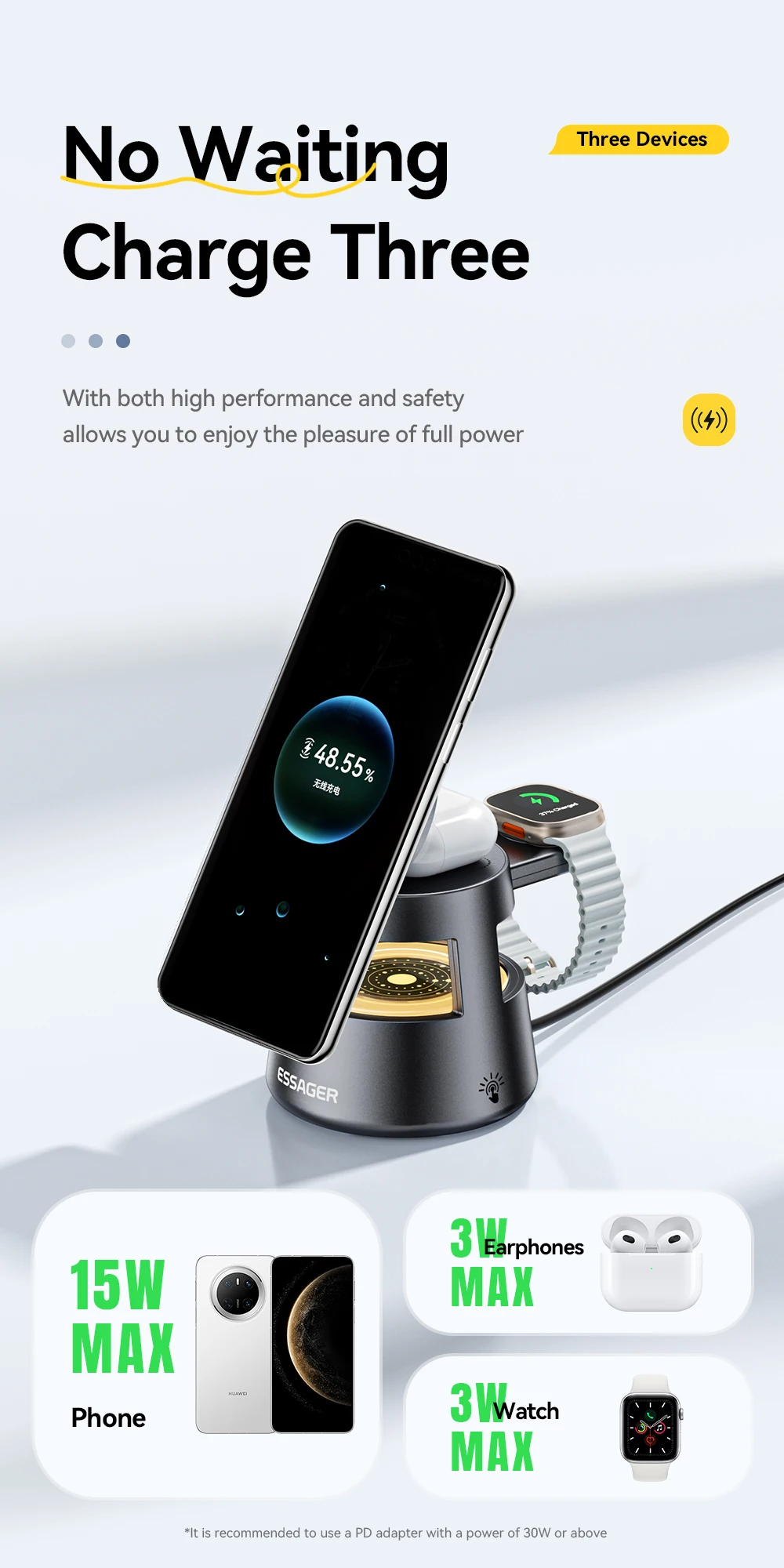Essager 4 in 1 Magnetic Wireless Charger Stand for iPhone 16 15 14 13 12 Apple Watch 9 8 Airpods Pro 15W Fast Charging Station
