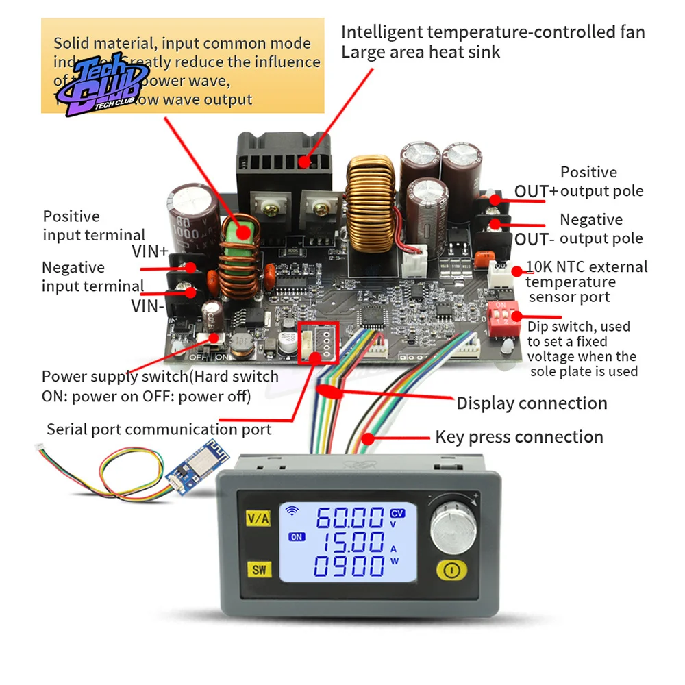 가변 DC 안정화 전압 정전압 및 정전류 15A/900W 스텝 다운 모듈 보드, XY6015l CNC