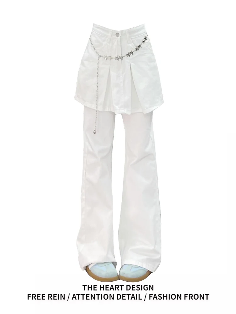 

Американские винтажные летние новые свободные белые джинсы с эффектом двухслойности, широкие брюки в пол для женщин