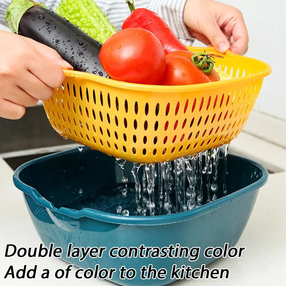 Multifunctional Kitchen Strainer Bowl Set Rotating Drain Basket For Fruit Vegetable Cleaning No Drip Countertop Food Prep Tool