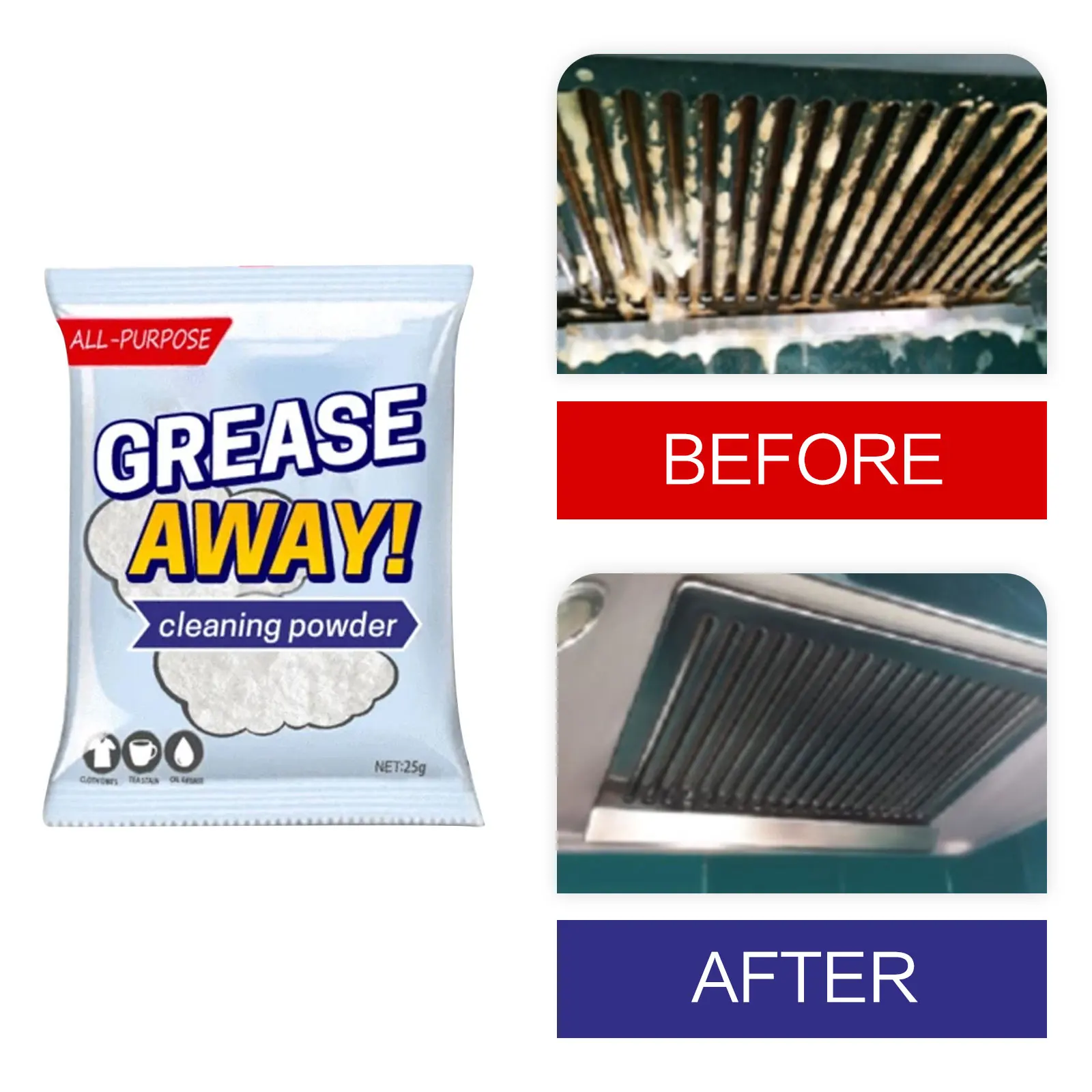 Grease Away Powder Stainless Steel Cleaner Multi-functional Purpose Stain Remover Pot Pan Degreaser All Purpose Cleaning Powder