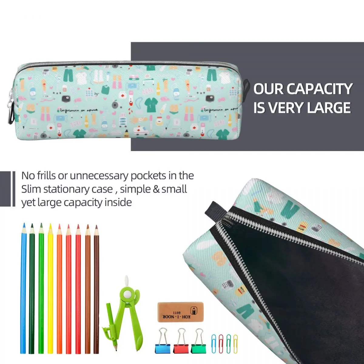 Imagem -06 - Enfermera Paris Nurse Lápis Cases Pen Bolsa para Meninas e Meninos Grande Capacidade Escritório Cosméticos Lápis