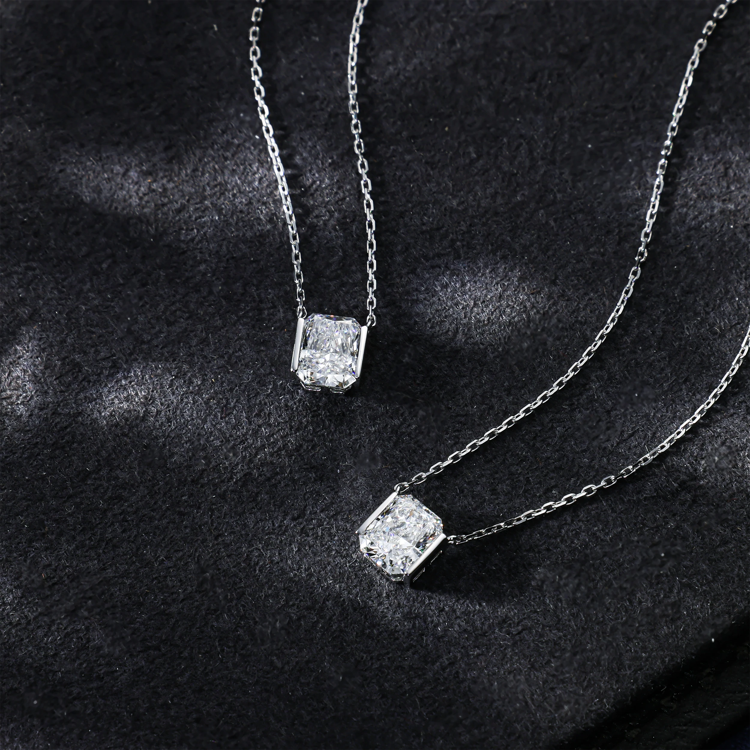 

Radiant Cut Moissanite Diamond Necklace S925 Plated 18K White Gold Color Dainty Minimalist Style Jewelry