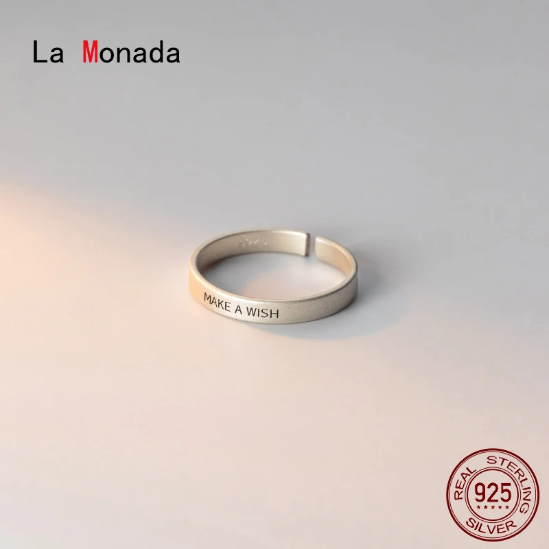 La Monada 50-55mm Resizable 925 Silver Rings For Women Real Silver 925 Woman Ring Fine Jewelry Silver Girls Letter Make A Wish