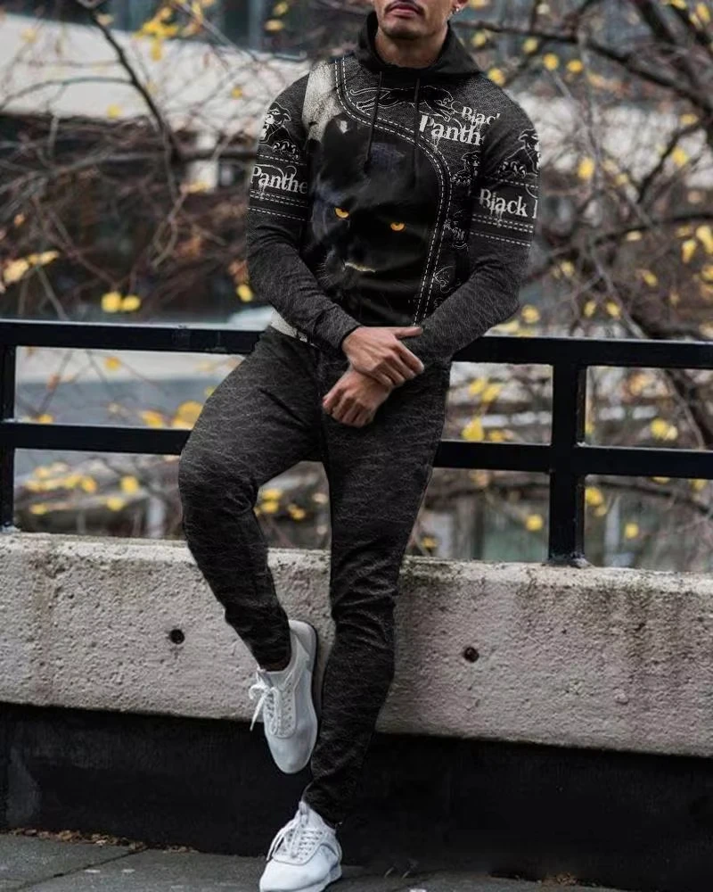 Set Men Clothing 3D Black Panther Printing Daily Casual 2 Piece Sportswear Oversized Hip Hop Pullover Outfits Spring Tracksuit