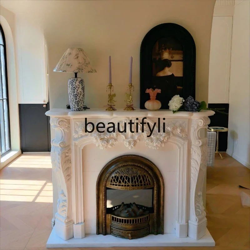 

FG28Marble mantel European American living room entrance decorative cabinet natural marble stone French carved fireplace