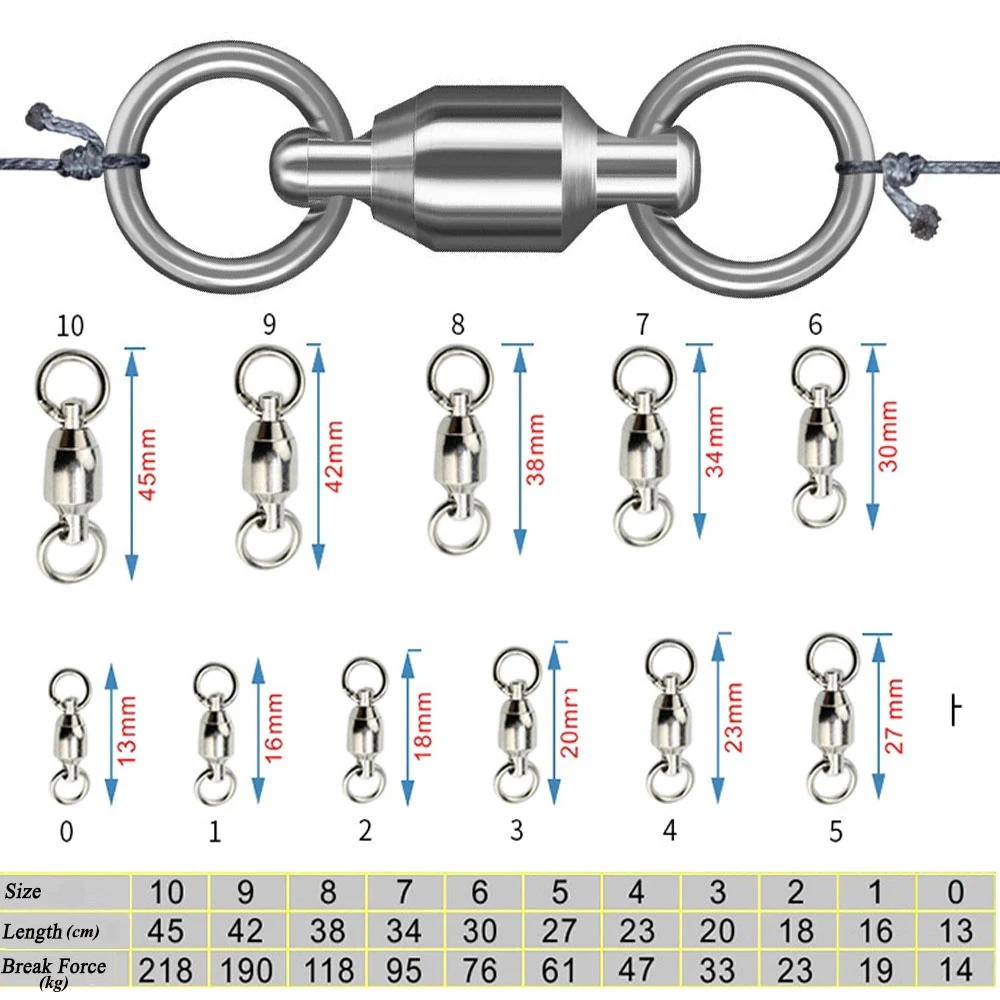 20pcs Fishing Swivels Heavy Duty Ball Bearing Barrel Fishing Rolling Swivel 8-shaped Ring Stainless Steel Connector