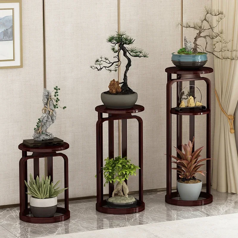 Antique Chinese Flower Rack Indoor Rose Stand Storage Fixture Bonsai Shelf Bamboo Wood Bloom Decoration Home Organizer