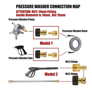 Washer Pressure Set Set Set Adapter, M22, 14mm, 15mm to 1/4 Rapid release for high pressure water pistols and hose, accessories 8 Main sales adapter high pressure hose - №7