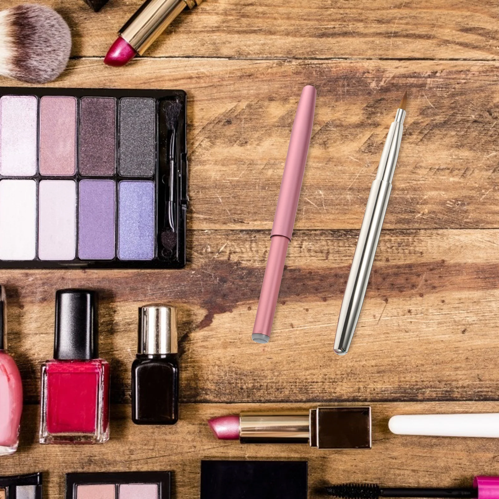 ชุดแปรงทาปากและคิ้ว 2 ชิ้น ปลายแหลมแบบเส้นใย สำหรับทาลิปสติก ลิปกลอส บาล์ม แป้ง อุปกรณ์แต่งหน้าพกพา