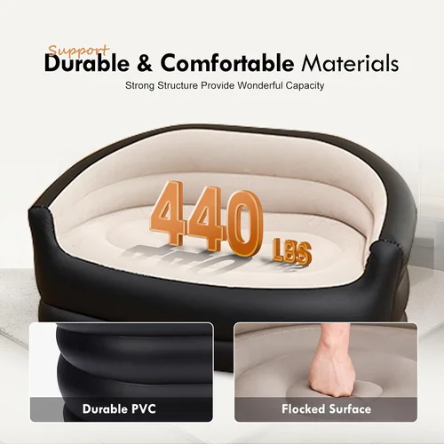 Imagen 2 del producto Cama inflable portátil para exteriores, sofá doble para descansar, sofá inflable plegable para acampar, sofá inflable para exteriores con revestimiento flocado
