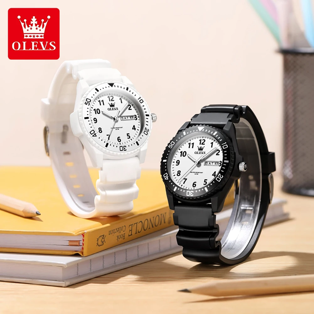 OLEVS Reloj 2703 Casual Sports Unisex Quartz Watch Waterproof Date Week Wristwatch for Boys Girls School Daily Use Clock