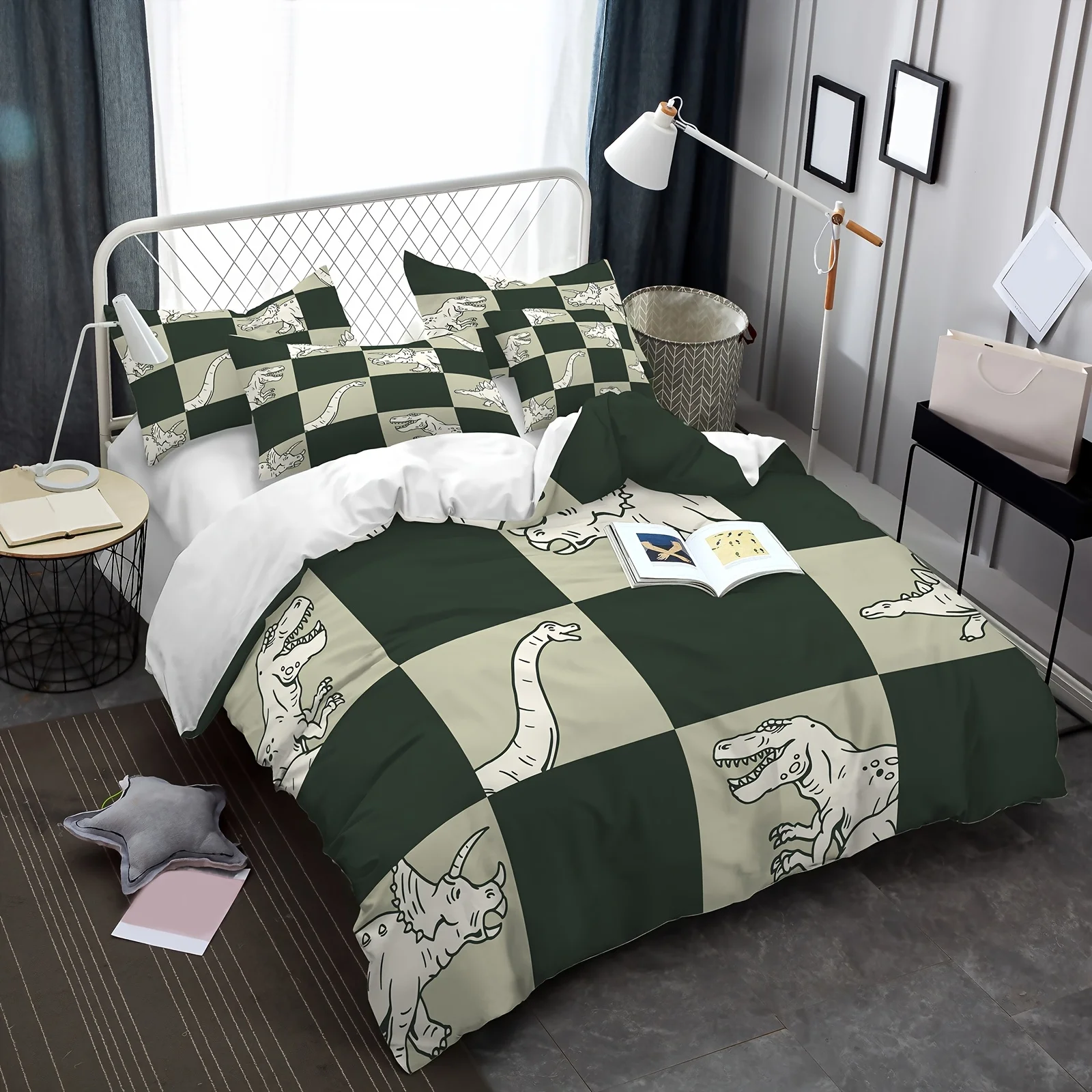 

[2/3 Dinosaur Bedding] 2/3 Dinosaur Pattern Print Bedding Kit | Machine Washable, Suitable for Boys' and Girls' Bedroom Use