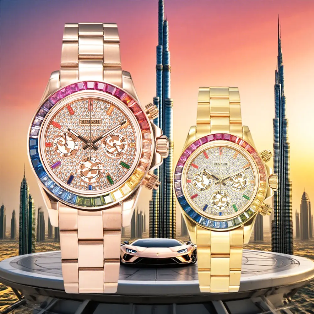 

39.5mm luxury men's watch VK63 movement all-diamond dial luminous hands gold watch men's custom watch