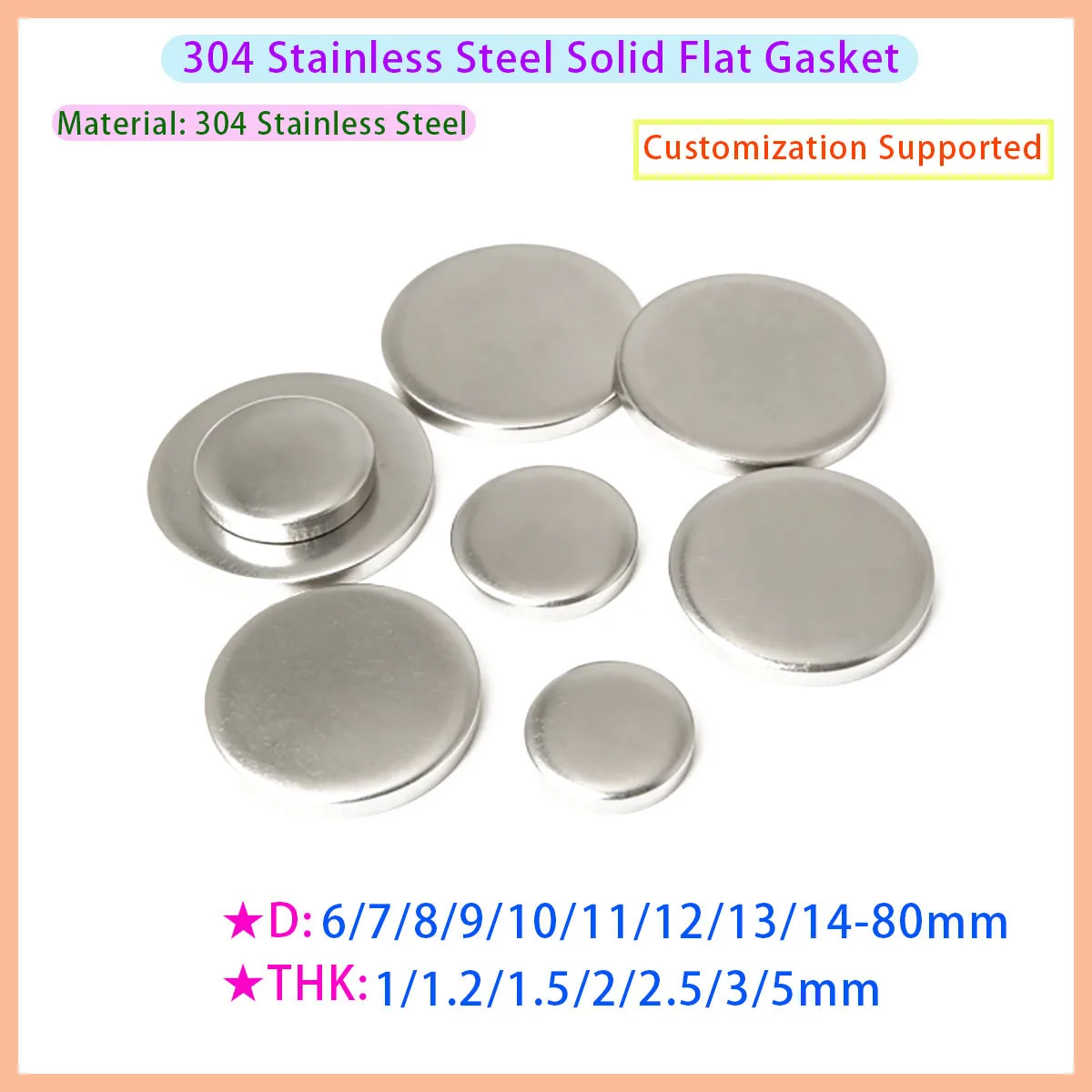 304 Stainless Steel Solid Non-Hole Round Flat Washer Blank Disc Pipe Seal Plug Metal Shim