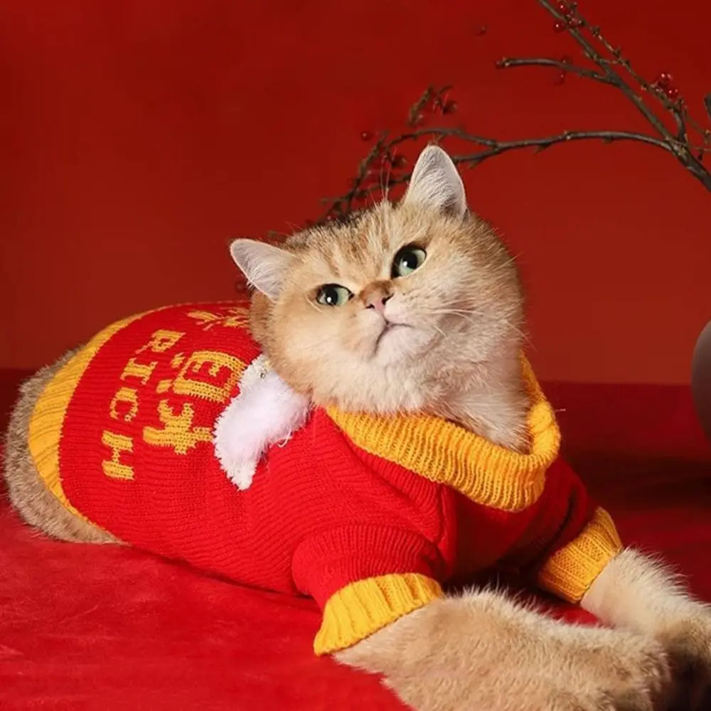 Ano novo chinês leão padrão roupas para cães pequenos inverno festivo jumper quente pulôver bichon dos desenhos animados camisola roupas para animais de estimação