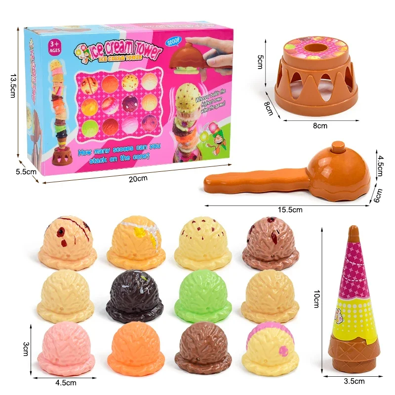 Juguetes de cocina de comida simulada para niños, juego de apilamiento de helados y helados, juego educativo para niños