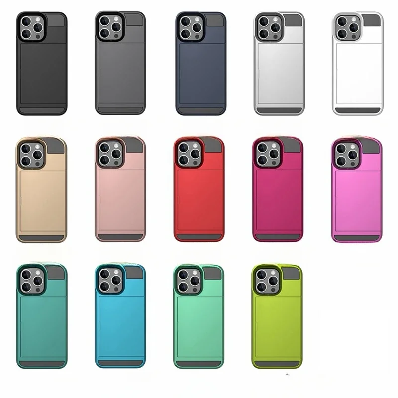 Phone Case for IPhone 16 15 14 Plus 13 12 11 Pro Max Wallet with Card Holder Slot Sliding Pocket Dual Layer Protective Cover